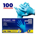 Carregar imagem na Galeria, LUVA NITRILICA AZUL P C/100 UND BOMPACK