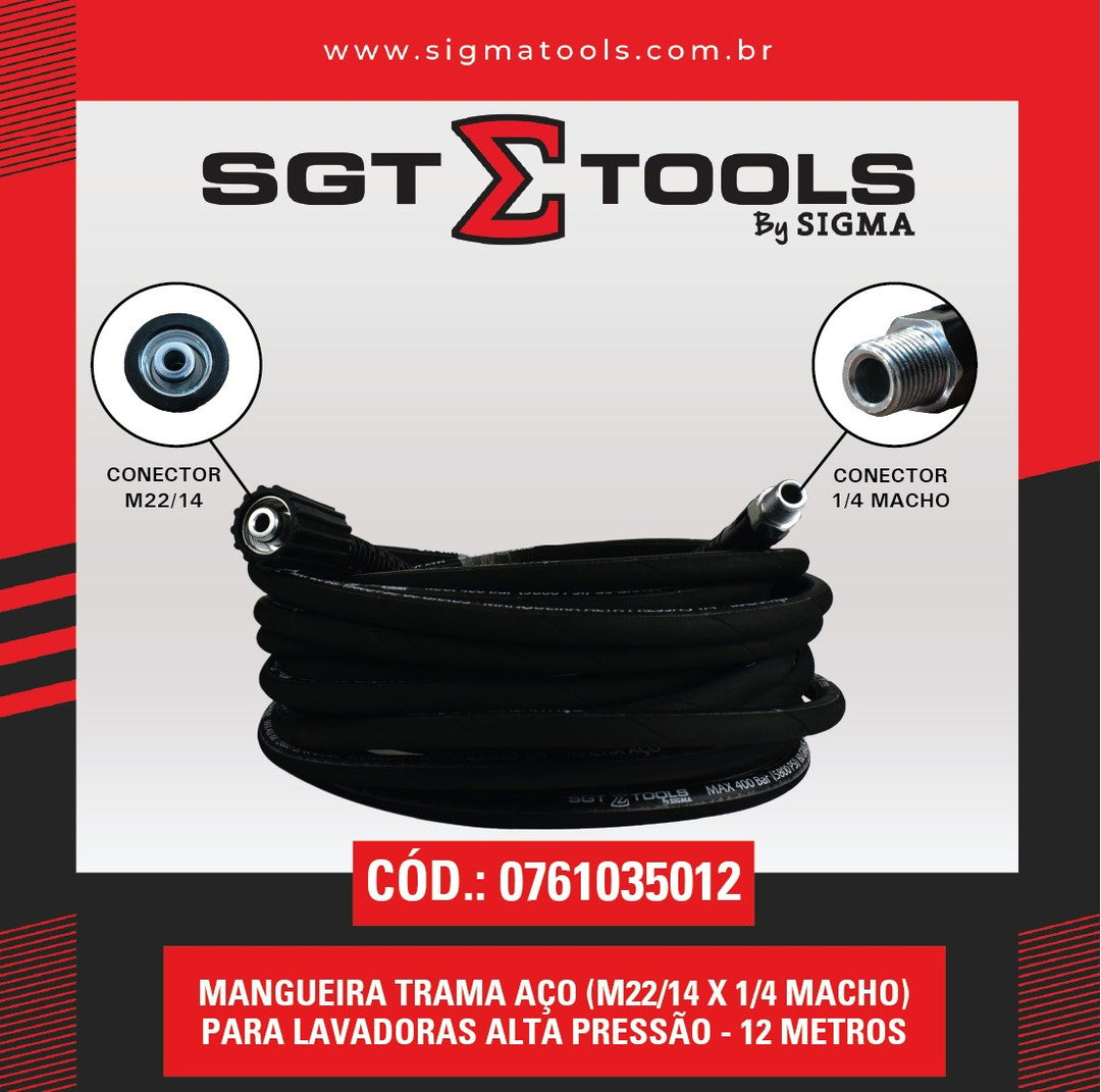 MANGUEIRA TRAMA ACO M22/14 X 14 MACHO LAVADORAS ALTA PRESSAO 12 METROS SIGMA