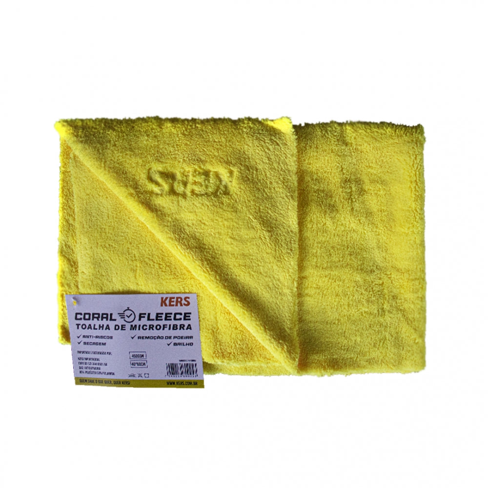 PANO TOALHA DE MICROFIBRA CORAL FLEECE 40x60CM 450GSM AMARELA CORTE LASER KERS