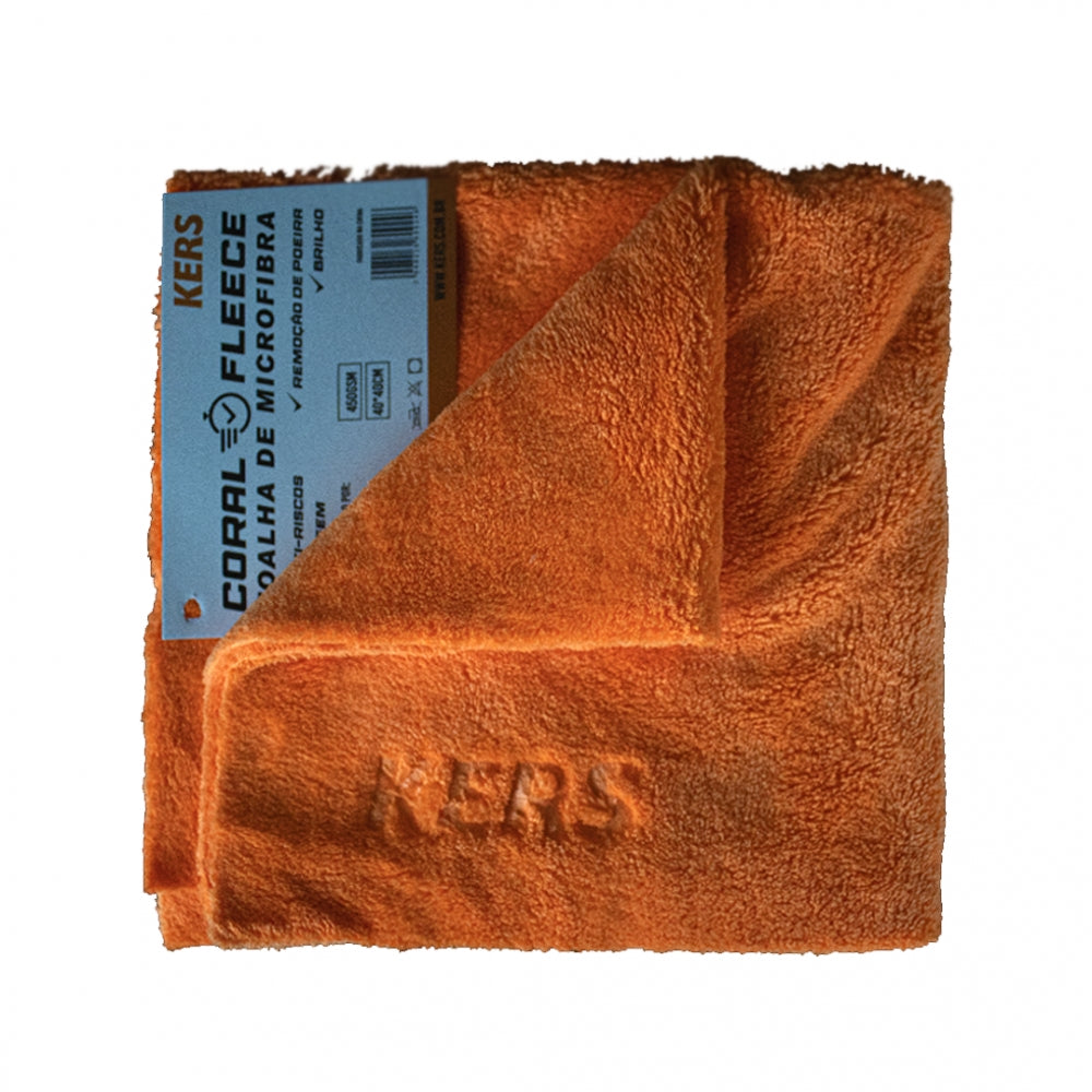 PANO TOALHA DE MICROFIBRA CORAL FLEECE 40x40CM 450GSM LARANJA CORTE LASER KERS