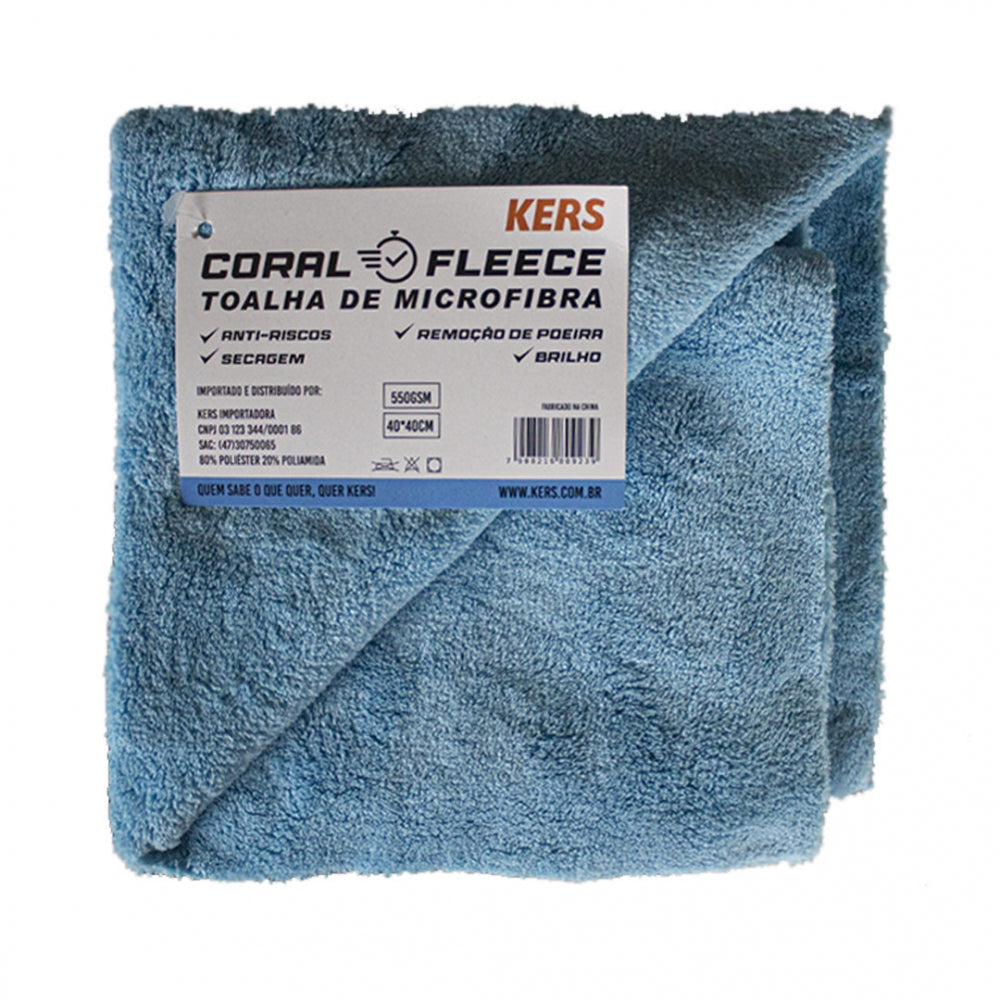 PANO TOALHA DE MICROFIBRA CORAL FLEECE 40x40CM 550GSM AZUL CORTE LASER KERS