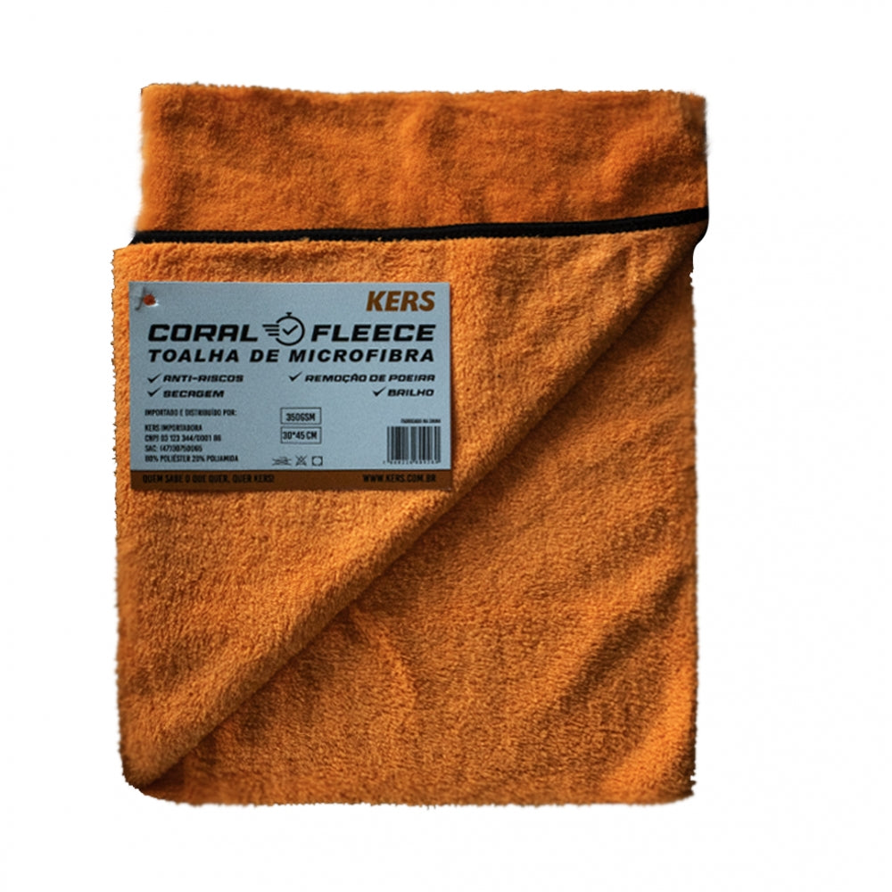 PANO TOALHA DE MICROFIBRA CORAL FLEECE 30x45CM 350GSM LARANJA COM BORDA PRETA KERS