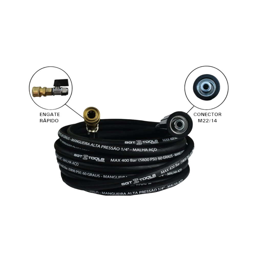 MANGUEIRA TRAMA ACO M22/14 X ENGATE RAPIDO LAVADORAS ALTA PRESSAO 12 METROS SIGMA