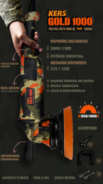 Carregar imagem na Galeria, POLITRIZ ROTO ORBITAL CAMUFLADA GOLD 1000W 15MM 5" 220V KERS