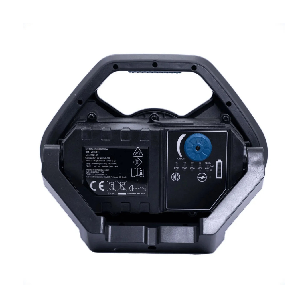 Refletor Holofote Inspeção Pro 2500LM 30W Vonixx visto de trás com painel de controle e design ergonômico.