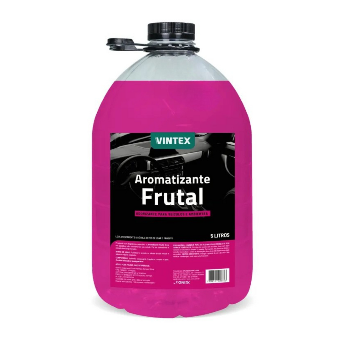 AROMATIZANTE VONIXX FRUTAL 5L para higienização de veículos e ambientes, com ação bactericida e fragrância frutal.