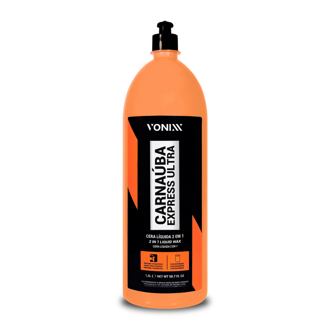 CARNAÚBA EXPRESS VONIXX 1,5L embalagem de cera líquida para enceramento e cuidados automotivos