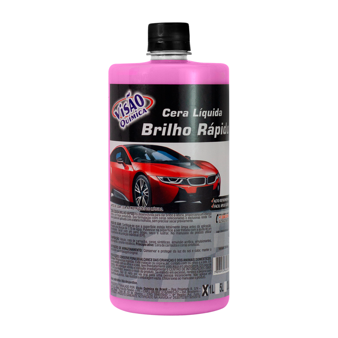 CERA LIQUIDA BRILHO RÁPIDO 1L - VISAO QUIMICA, produto para brilho intenso na lavagem de veículos.