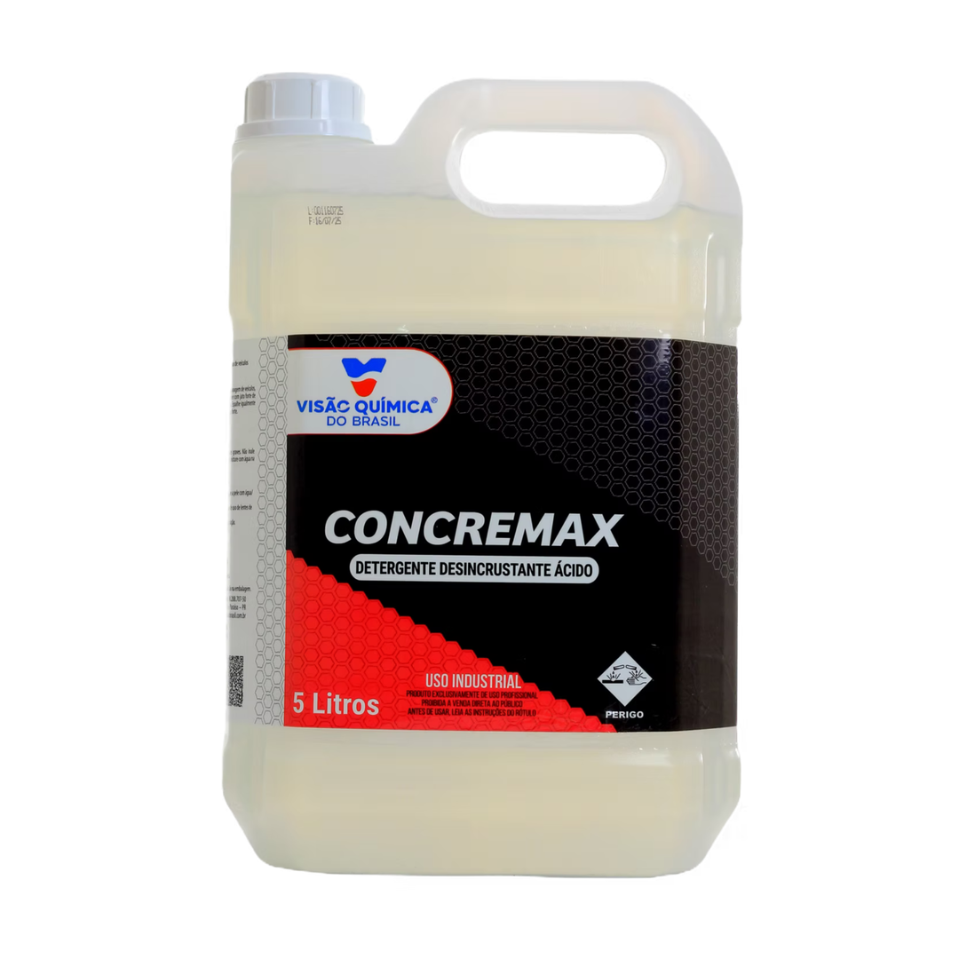 CONCREMAX REMOVEDOR CONCRETO 5 litros Visão Química, limpador ácido para remoção de resíduos de cimento.