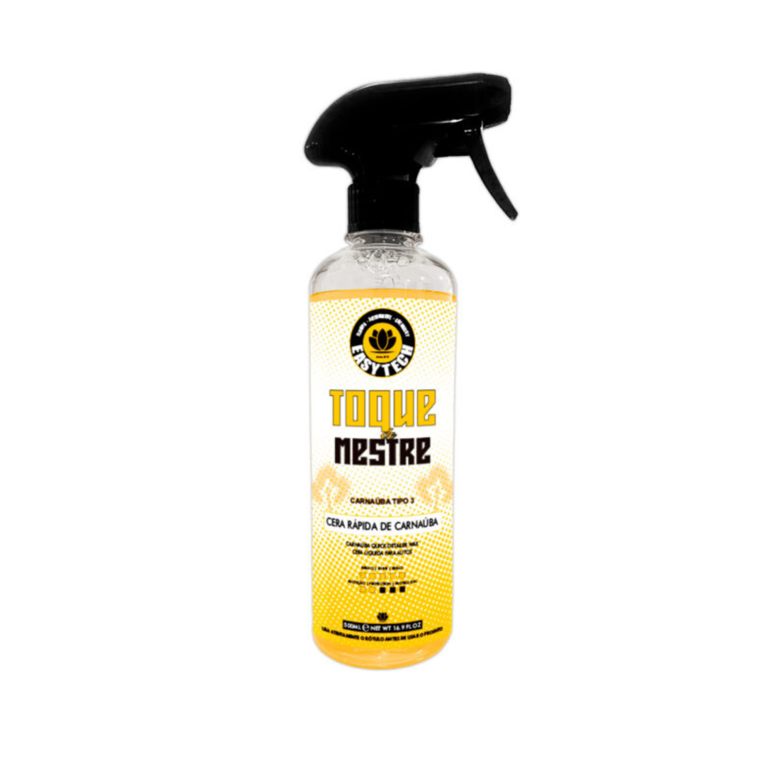 TOQUE DE MESTRE CERA LIQUIDA CARNAUBA SPRAY 500ML EASYTECH em frasco spray 500ml, ideal para brilho e manutenção de carros.