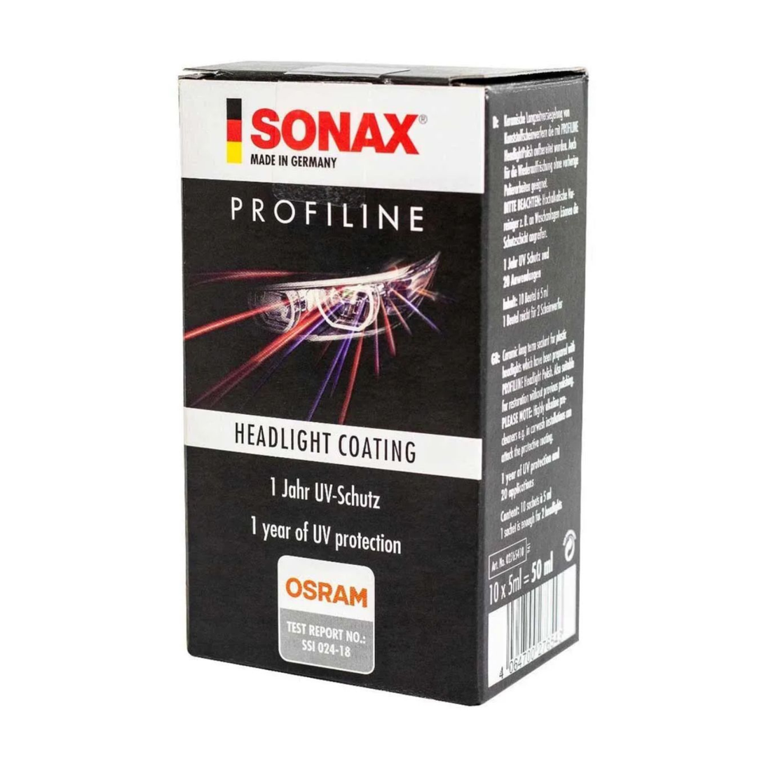 HEAD LIGHT COATING CARBONO FAROIS CAIXA COM 10 SACHE SONAX, selante cerâmico para proteção de faróis de carro.