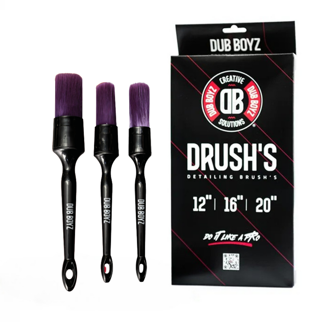 KIT 3X PINCEIS PARA DETALHAMENTO DRUSH DUB BOYZ com três pincéis de qualidade para detalhamento automotivo.