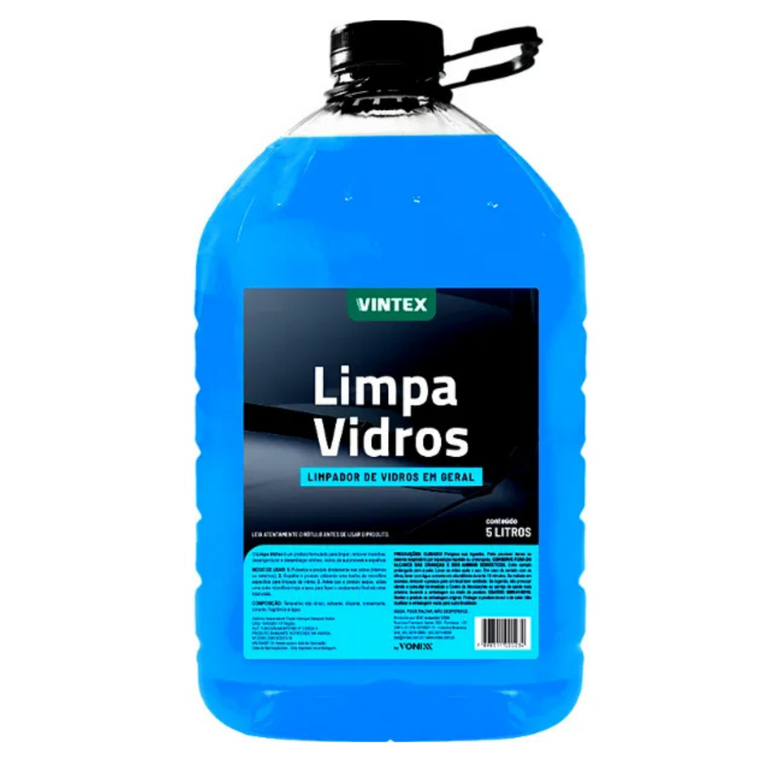 Limpa Vidros VINTEX 5L, produto de limpeza para vidros, com fórmula desengordurante e desembaçante.