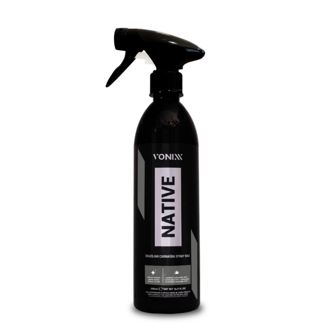 Spray de cera líquida NATIVE da Vonixx, embalagem de 473ml, ideal para manutenção do brilho da pintura.