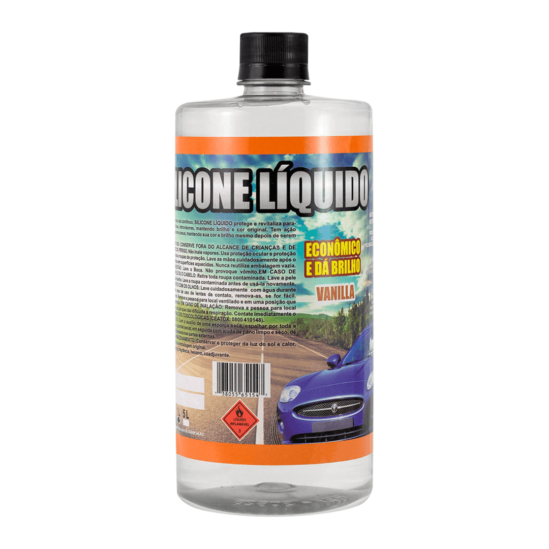 SILICONE LIQUIDO BAUNILHA 1L Visão Quimica para revitalizar superfícies plásticas e pneus com brilho instantâneo.
