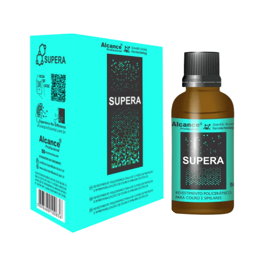 SUPERA IMPERMEABILIZANTE COURO 50ML ALCANCE embalagem e produto para proteção de couro