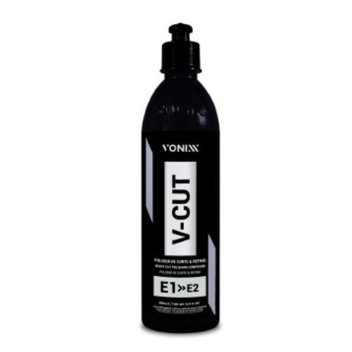 V-CUT polidor de corte premium 500ml da Vonixx, ideal para vernizes duros e acabamento de alto nível.